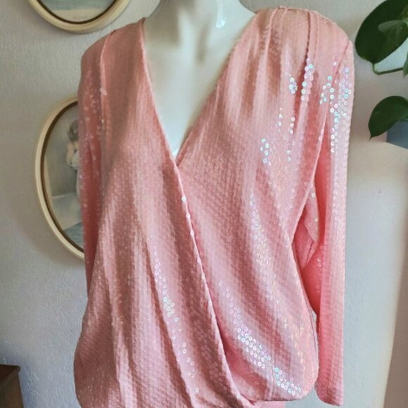 80s Vintage Pink Hartly Westwood Sequin Drop Waist Dress - Picture 2 of 4